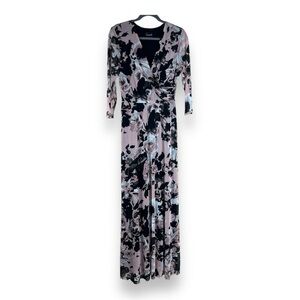 SIZE 6 Y2k ERA CONNECTED APPAREL MAXI DRESS BLACK PINK FLORAL STRETCH